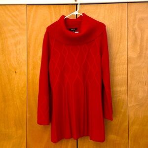 RED Sweater Dress Tunic Turtle Neck Cowl with Bell Sleeve